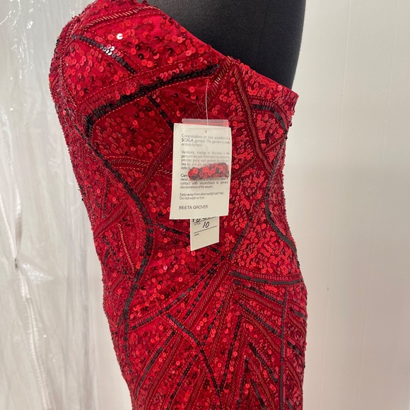 Scala Red Sequin Strapless Sweetheart Mermaid Gown Prom Evening Dress Size 10 - Picture 14 of 15